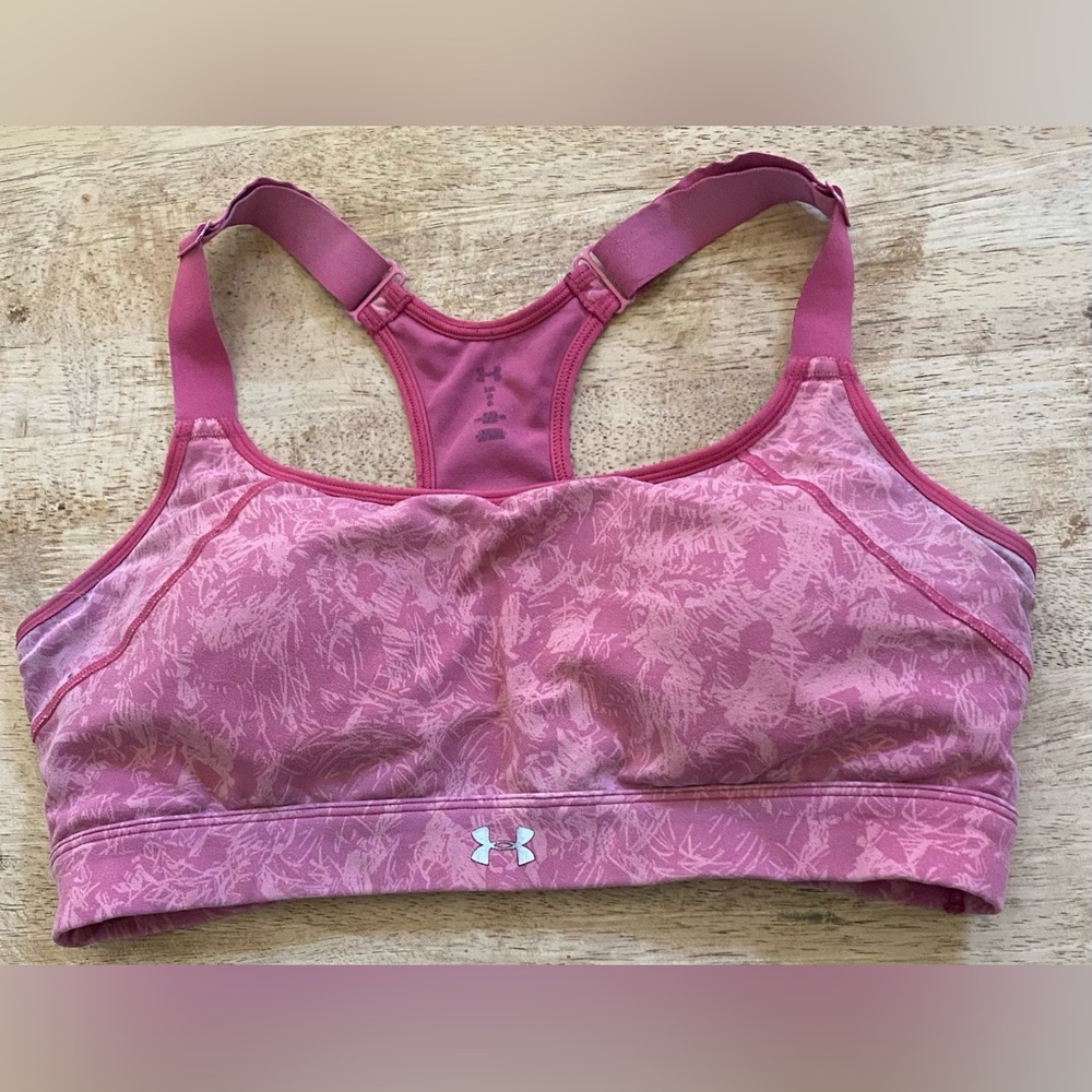 Under Armour Women’s Sz L UA Reflect Impulse Pink Print Mid‎ Impact Sports Bra